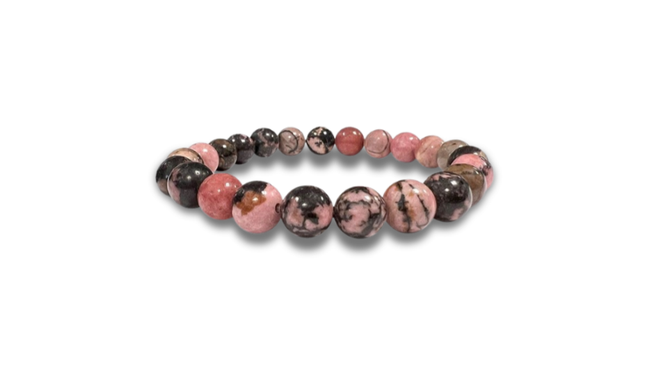 Perles de rhodonite à bande noire-